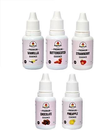 Bakefrillz Vanilla,Butterscotch,Strawberry,Pineapple & Chocolate Food Essence (20 ml x 5) Vanilla Liquid Food Essence