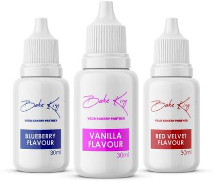Bake King Pack of 3 Blue Berry, Red Velvet and Vanilla Food Essence 30ml Each Vanilla Liquid Food Essence
