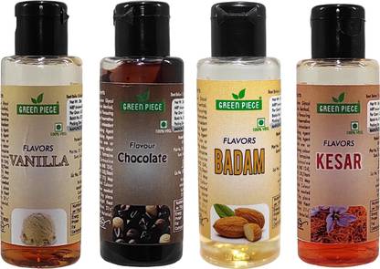 GREEN PIECE Badam,Vanilla,Chocolate and kesar Flavor food Essence.(30gm x4)(Pack of 4) Almond Liquid Food Essence