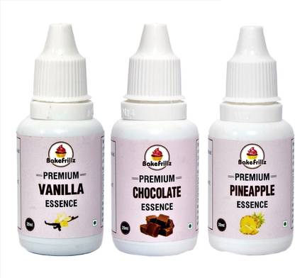 Bakefrillz Vanilla, Chocolate & Pineapple Essence for cakes, ice creams, 20 ml x 3 Vanilla Liquid Food Essence