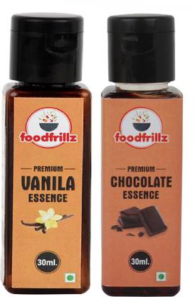 foodfrillz Vanilla & Chocolate Food Flavour Essence, Pack of 2, 60 ml Chocolate Liquid Food Essence