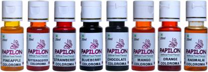 PAPILON Coloroma Flavour Pack of 8 x20ml Specially For Ice Cake & Ice Pastries Mixed Fruit Liquid Food Essence