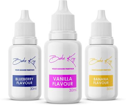 Bake King Pack of 3 Food Essence Flavour Blue Berry, Banana and Vanilla Flavour Essence 30 Ml Each Vanilla Liquid Food Essence
