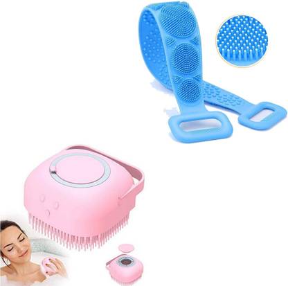 HM EVOTEK Bath Brush with Soap Dispenser & Silicon Body Back Scrubber for Deep Cleaning K3