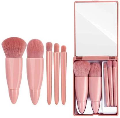 Shivamtraders Mini Makeup Brushes Set with Mirror 5 Pcs Brushes Kit Case (Pack of 1)