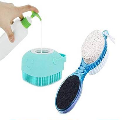 lanellie 4 In 1 Multi Use Pedicure Tool Brush with Silicone Soft Liquid Soap Bath Brush