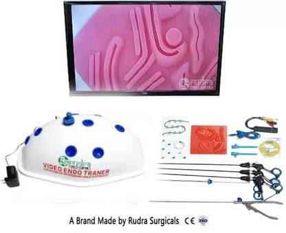 RUDRA SURGICALS WITH DEVICE Laparoscopic Beetle Shape Endotrainer With 5 Instruments Forceps Jar