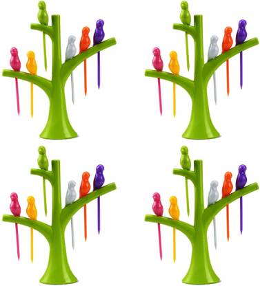 Flipkart SmartBuy Plastic Bird Fruit Fork Set With Stand, 6 PCS Fork in Each Stand Disposable Plastic Fruit Fork Set