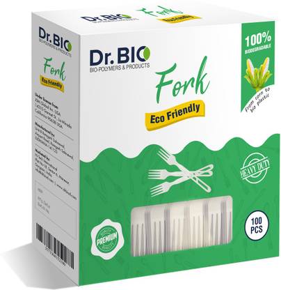 Dr. Bio Biodegradable Compostable Eco-Friendly Dinnerware (Pack of 100 ) 3.5cm x 15cm Disposable Plastic Serving Fork Set