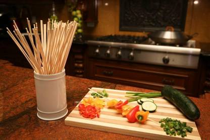 aaradhyacollection kebab stick, roast stick, Bamboo Skewers Wooden Fruits BARBECUE Kebab Stick Food Disposable Wooden Roast Fork Set (Pack of 50) Disposable Bamboo Roast Fork Disposable Bamboo Roast Fork Set