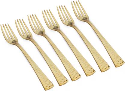 IndianArtVilla Pure Brass Matte Hammered Design Fork, Tableware, Cutlery Set, 7.2 Inches Disposable Brass Dinner Fork Set