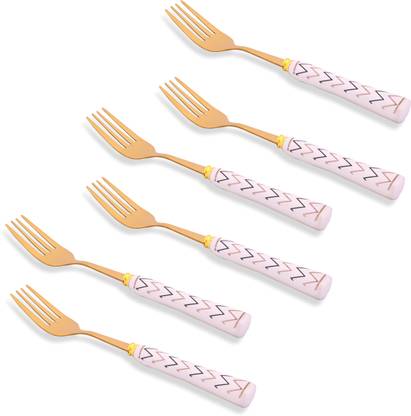 MGeezz Stainless Steel Ceramic Forks with Ceramic Handle and Smooth Edges For Tableware Stainless Steel Serving Fork Set