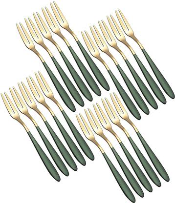 pepplo Appetizer Small Forks Set,Dessert Forks,for Party Travel(Green,Set of 20) Stainless Steel Dessert Fork Set