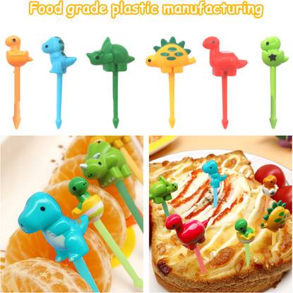 maycreate 6Pcs Food Fruit Forks for Kids, Dinosaur Cupcake Topper Forks, Lunch Bento Disposable Plastic Fruit Fork Set