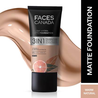 FACES CANADA All Day Hydra Matte Foundation | 3 in 1 - Foundation + Moisturizer + SPF 30 Foundation