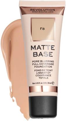 Makeup Revolution Matte Base Foundation F8 Improves Uneven Skin Tone, Lightweight & Smudge Proof Foundation