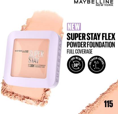 MAYBELLINE NEW YORK Super Stay Flex Powder Compact, 115, 30H Full Cover, for Oily Skin Foundation