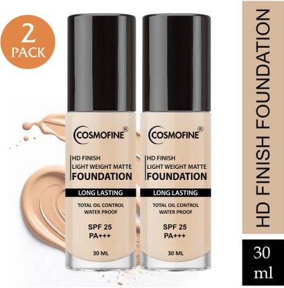 cosmofine Full Coverage Matte Finish Foundation Water Proof with SPF 25 - 30 ml x 2 Pack Foundation