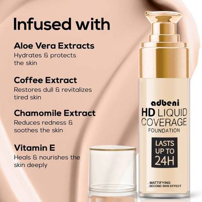 adbeni Imported HD Liquid Coverage Foundation | Waterproof, Mattifying Effect Foundation