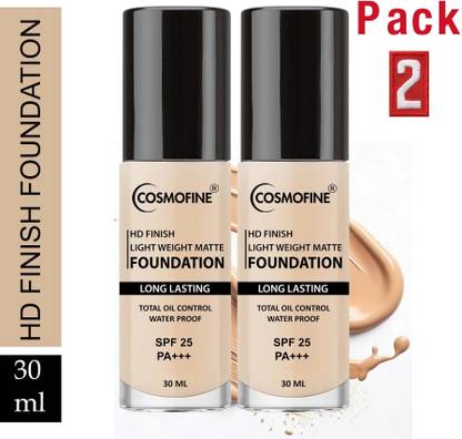 cosmofine Ultra HD Matte Finish Foundation Water Proof with SPF 25 - 30 ml x 2 Pack Foundation