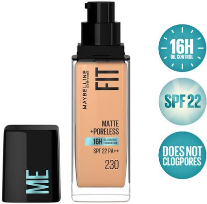MAYBELLINE NEW YORK Fit Me Matte+Poreless Liquid Foundation (With Pump & SPF 22), 230 Natural Buff, 30ml Foundation