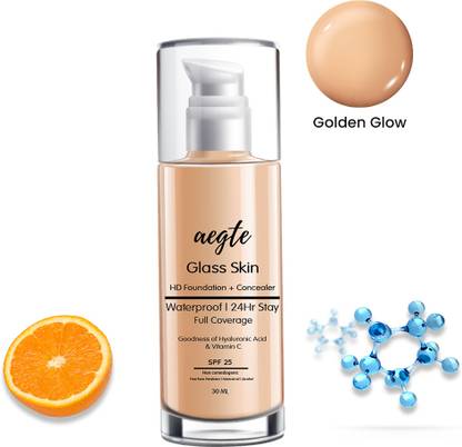 एग्टे Glass Skin Liquid HD Foundation + Concealer 30ml( Golden glow) Foundation