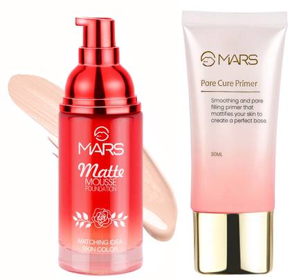 MARS Matte Mousse Foundation Medium With Long Lasting Prime Primer  - 90 ml