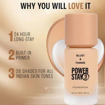 BLUST&FAMME Long-lasting Powerr stayy foundatipn pack of 1 Foundation