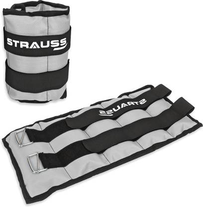 Strauss (2 Kg x 2) Ankle Weight | Wrist & Leg Weights Cuff, 2Kg Each, Pair Grey Ankle & Wrist Weight