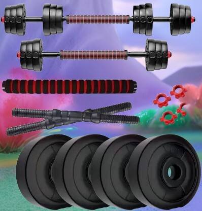 WILORA PVC 8 Kg 3-in-1 Convertible Dumbbells Fitness Kit Black Bar & Black Weight Plate
