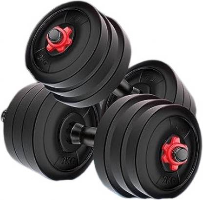 BAPTIZO 8 Kg Pvc (2kg X 4PCS) Adjustable Dumbbell Black Weight Plate Black, Red Weight Plate