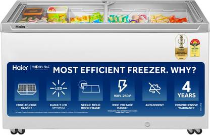 Haier 405 L Double Door Glass Top Deep Freezer