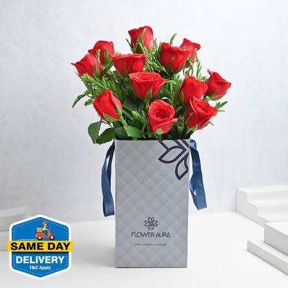 Floweraura Fresh Fresh Live 12 Red Roses Flower Bouquet In FA Box Assorted Bouquets