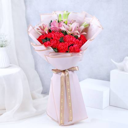 FNP Fresh Pink Carnations, Lilies Bouquets