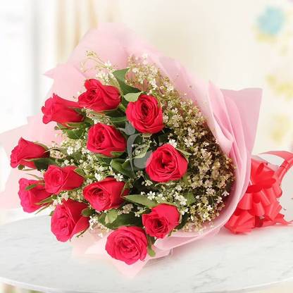 Floweraura Fresh Red Roses Bouquets, Flower Basket