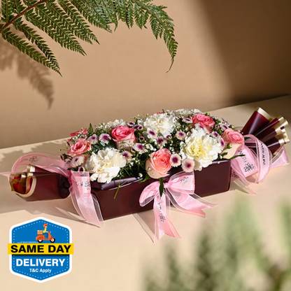 Fresh Live Flower Bouquet of 5 Carnations, 8 Roses, 2 Daisy Flowers Fresh Fresh Live Flower Bouquet of 5 Carnations, 8 Roses, 2 Daisy Flowers Roses, Carnations, Daisy Flower Basket