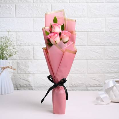 Floweraura Fresh Live Flower Bouquet of 3 Pink Roses Flowers Roses Bouquets