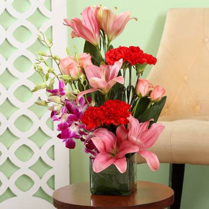 FNP Fresh Multicolor Roses, Carnations, Orchids, Lilies Bouquets