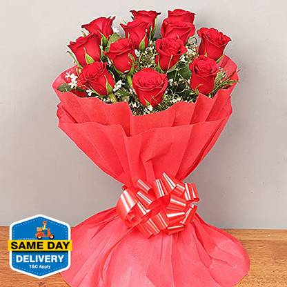 Red Fresh Red Roses Bouquets, Flower Basket