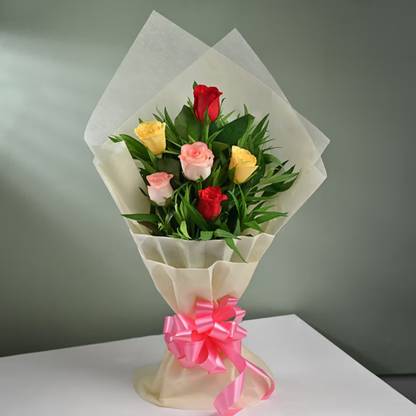 Live Flower Bouquet of 6 Mix Roses Flower Fresh Live Flower Bouquet of 6 Mix Roses Flower Rose Bouquets