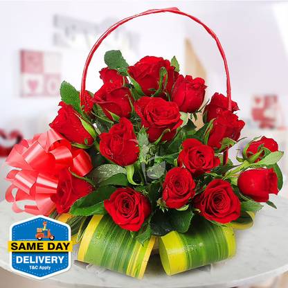 Floweraura Fresh Red Roses Bouquets, Flower Basket