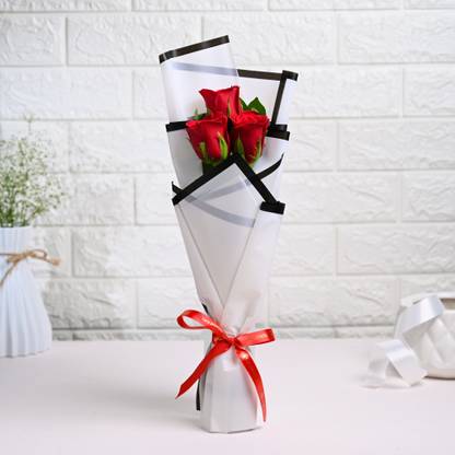 Floweraura Fresh Live Flower Bouquet of 3 Red Roses Flowers Roses Bouquets