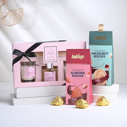 Floweraura Fresh Love Hamper of Fresh Live 12 Roses, Candle Diffuser Set, 2 Chocolate Pack Rose Flower Basket