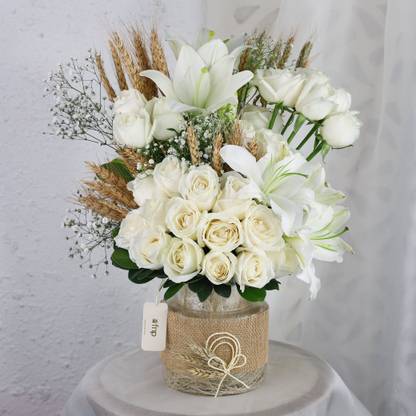 FNP Fresh White Roses, Lilies Bouquets