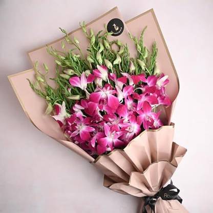 Floweraura Fresh Purple Orchids Bouquets, Flower Basket