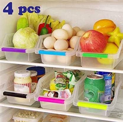 MECHON 4 pcs Adjustable Fridge Storage Basket, Fridge Racks Tray Sliding Storage Racks Fridge Door Shelf