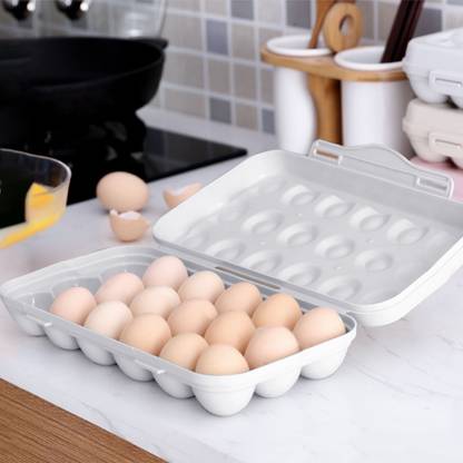 Amulakh Plastic Egg Tray Holder/Container/Storage Organizer with Lid for Refrigerator Plastic Egg Separator