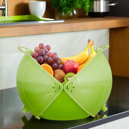 KUBER INDUSTRIES Plastic 1 Piece Small Size Fruit Vegetable Washing Basket (Green)-CTKTC5513 Colander