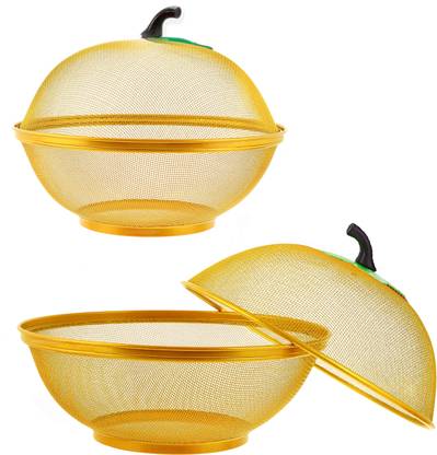 HurryShoppy Fruits and Vegetables Basket With Lid Net Cover Storage Strainer Bowl Kitchen Stainless Steel Fruit & Vegetable Basket