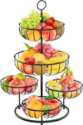 PRIME KRAFTS 5 Tier Fruit Basket Bowl for Kitchen Counter Metal Wire Fruit Rack Storage Stand Iron Fruit & Vegetable Basket